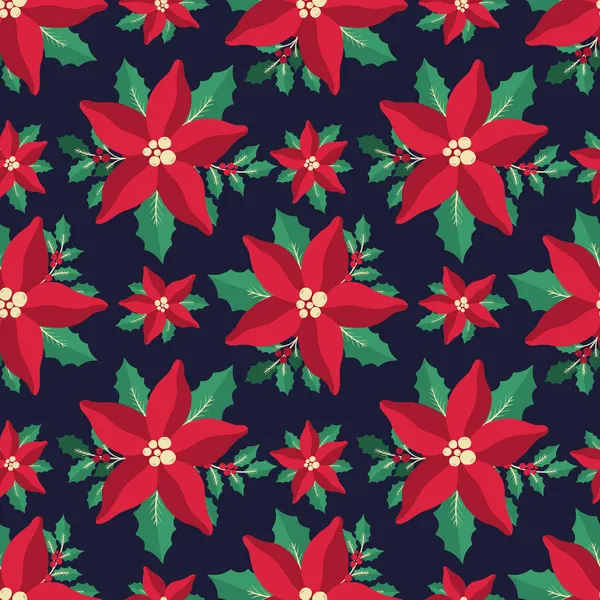 Nahtlose Muster Weihnachtsstern Weihnachten Blumen plant.New Year 2022 ornament.Decoration botanisches Design. — Stockvektor