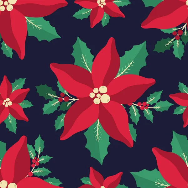 Sömlös mönster julstjärna blommig växt.Nytt år 2022 prydnad.Dekoration botanisk design. — Stock vektor