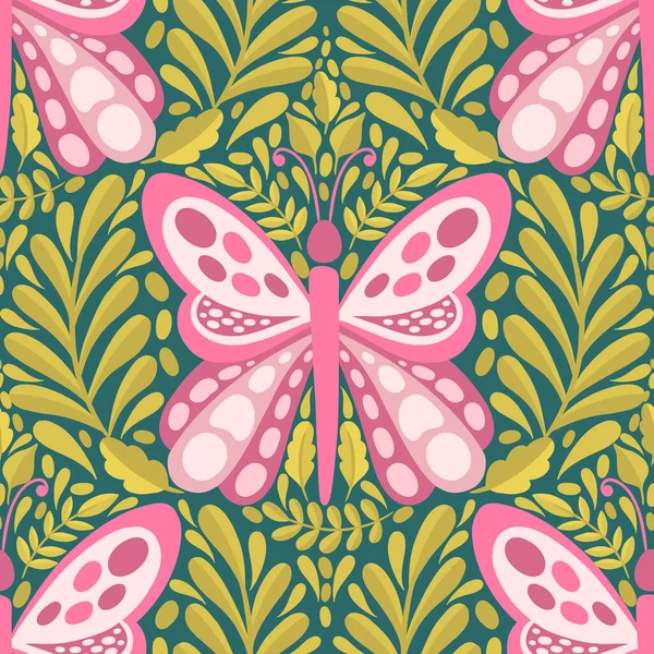 Schmetterling und Pflanze nahtlose muster.Simple flache niedliche Element insect.Nettes Cartoon-Design. — Stockvektor