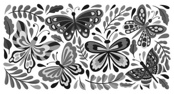 Метелик і рослина. Простий плоский милий елемент комахи. Милий дизайн мультфільму . — стоковий вектор