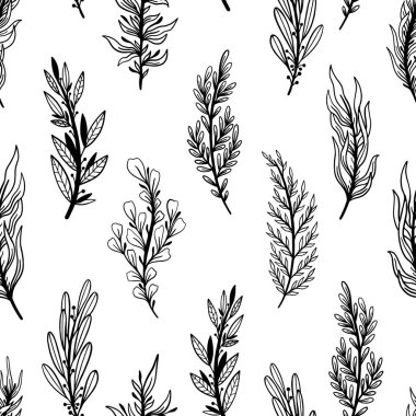 Seamless pattern rustic branch hand draw style. Floral drawing background.