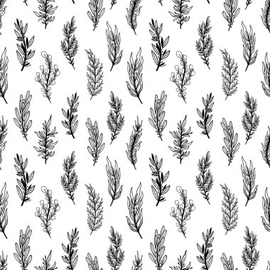 Seamless pattern rustic branch hand draw style. Floral drawing background.