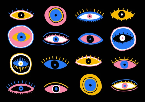 Зло Бачити Набір Символів Очей Окультна Містична Емблема Татуювання Графічного — стоковий вектор