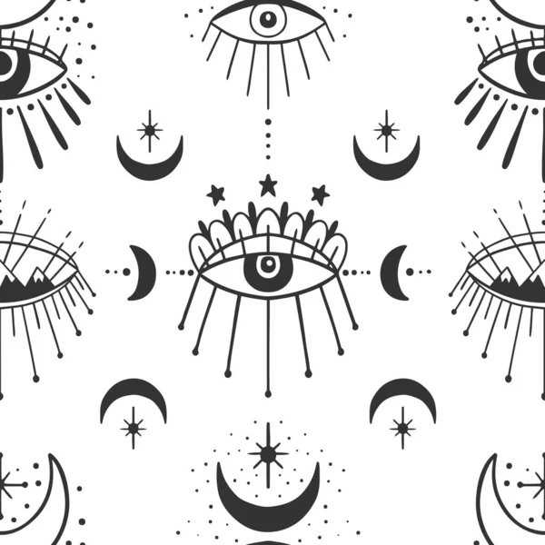 神秘无缝图案的仓鼠和邪恶的眼睛象征 异端魔法神秘护身符 抽象手绘风格 矢量图解 — 图库矢量图片