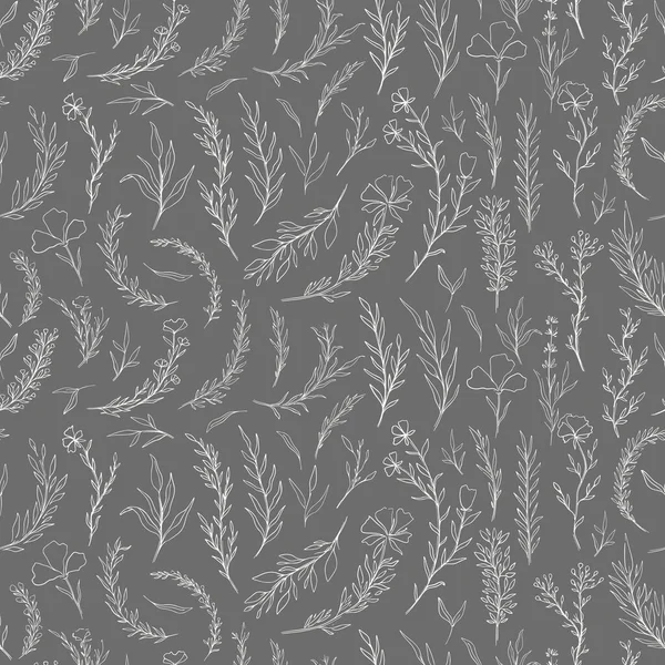 Seamless pattern plant nature hand drawn set. Outline botanical element.Elegante vintage style. — Stock Vector