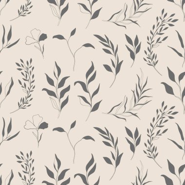 Kusursuz desenli bitkisel el çizimi. Ana hatlı botanik elementi. Elegante vintage tarzı..