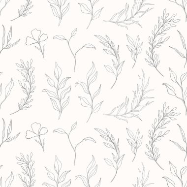 Kusursuz desenli bitkisel el çizimi. Ana hatlı botanik elementi. Elegante vintage tarzı..