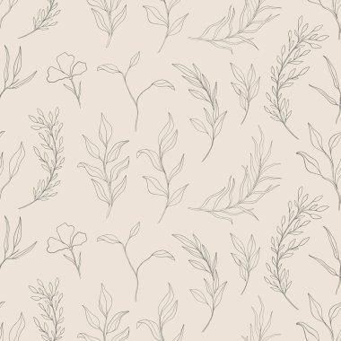Kusursuz desenli bitkisel el çizimi. Ana hatlı botanik elementi. Elegante vintage tarzı..