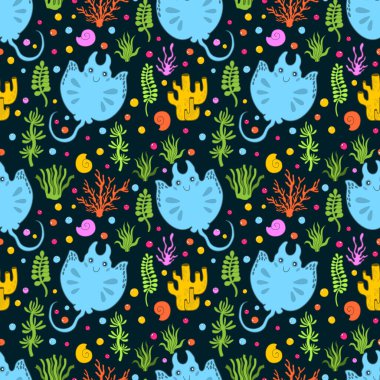 Kusursuz desenli okyanus hayvanı. Su altında vahşi yaşam. Çizgi film tarzı..