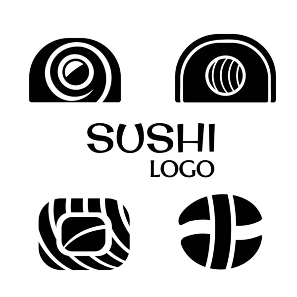 Conjunto Logotipo Sushi Símbolo Gráfico Com Peixe Cortado Sushi Rolos — Vetor de Stock