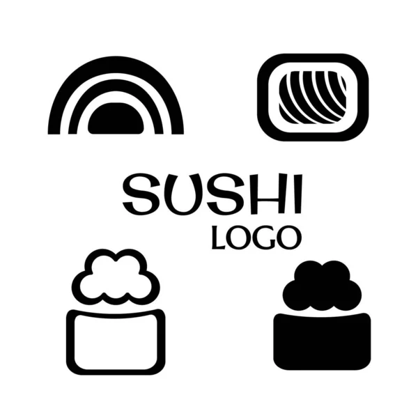 Conjunto Logotipo Sushi Símbolo Gráfico Com Peixe Cortado Sushi Rolos — Vetor de Stock