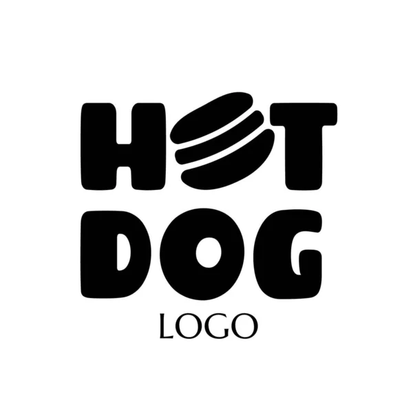 Fast Food Vektör Logosu Etiketi Metin Sosisli Sandviç Ateşli Köpek — Stok Vektör