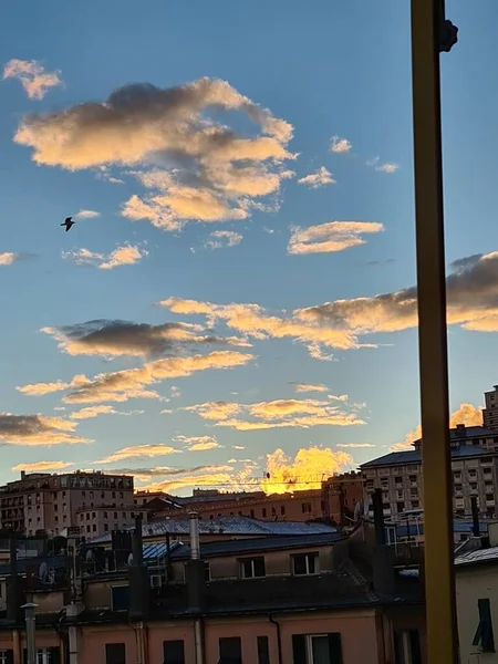 Génova Italia Noviembre 2021 Hermosa Puesta Sol Sobre Mar Ciudad —  Fotos de Stock