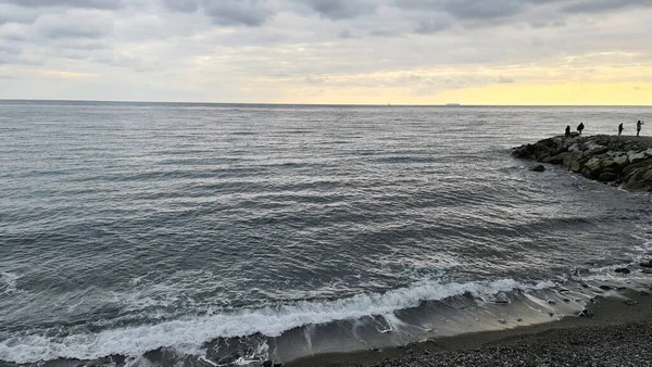 Gênes Italie Janvier 2022 Paysage Marin Ciel Bleu Nuages Mer — Photo