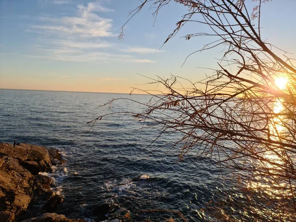 Genua Italien Januar 2022 Schöner Sonnenuntergang Über Dem Meer Winter — Stockfoto