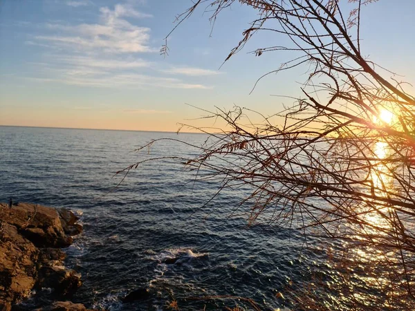 Genua Italien Januar 2022 Schöner Sonnenuntergang Über Dem Meer Winter — Stockfoto