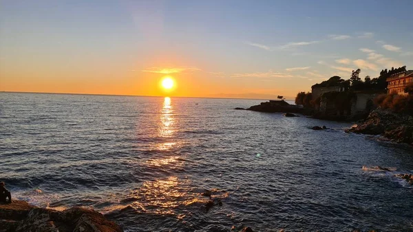 Gênova Itália Janeiro 2022 Belo Pôr Sol Sobre Mar Inverno — Fotografia de Stock