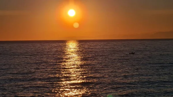 Genova Italy January 2022 Beautiful Sunset Sea Winter Red Coloured — Stock Photo, Image