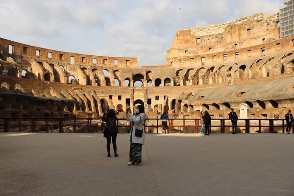 Roma Itália Fevereiro 2022 Vista Panorâmica Parte Interna Coliseu Cidade — Fotografia de Stock