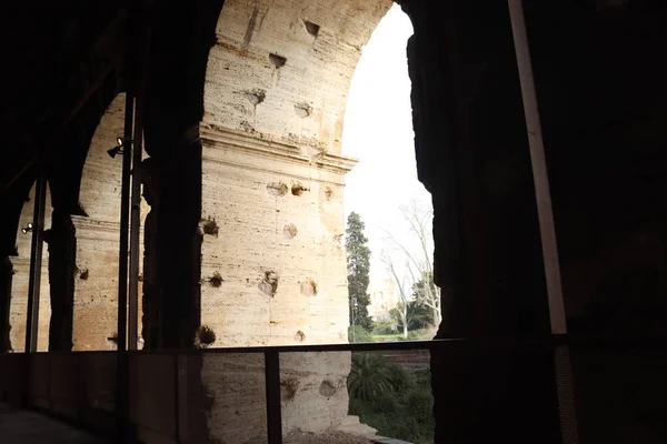 Roma Itália Fevereiro 2022 Vista Panorâmica Parte Interna Coliseu Cidade — Fotografia de Stock