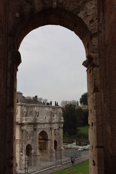 Рим Италия Февраля 2022 Панорамный Вид Внутреннюю Часть Колизея Городе — стоковое фото