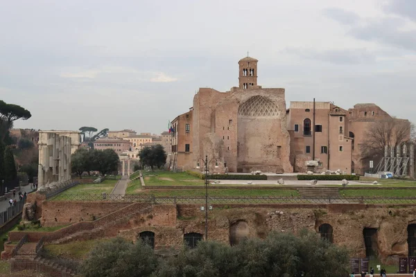 Roma Itália Fevereiro 2022 Vista Panorâmica Parte Interna Coliseu Cidade — Fotografia de Stock