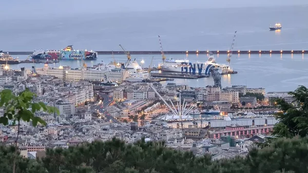 Génova Italia Mayo 2022 Vista Panorámica Desde Mar Hasta Casco — Foto de Stock