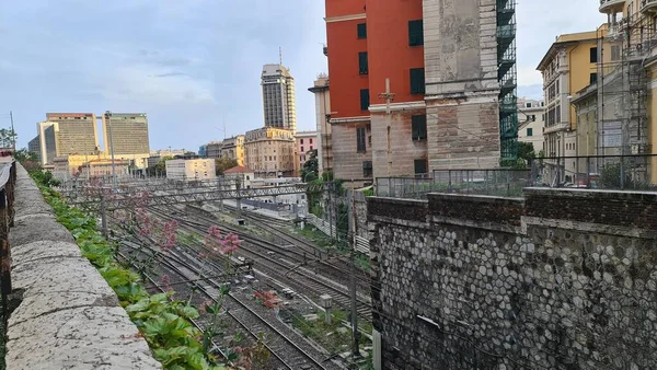 Gênova Itália Maio 2022 Vista Panorâmica Mar Até Cidade Velha — Fotografia de Stock