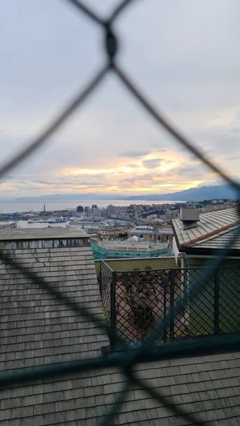 Genova Italië Mei 2022 Panoramisch Uitzicht Vanaf Zee Naar Oude — Stockfoto
