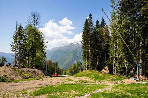 美丽的高加索山脉，索契、 俄罗斯。红波利亚纳滑雪场 免版税图库图片