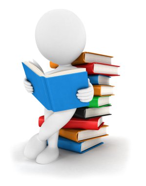 3D beyaz bir kitap okur