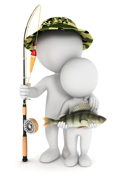 3d white fishing with his son — Stock Photo, Image