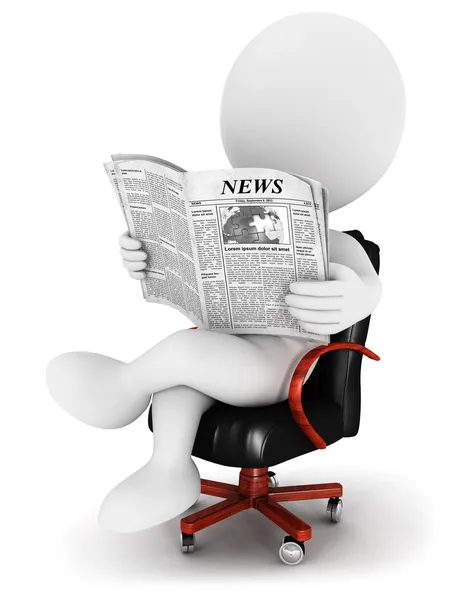 3d white with a newspaper — Stock Photo, Image