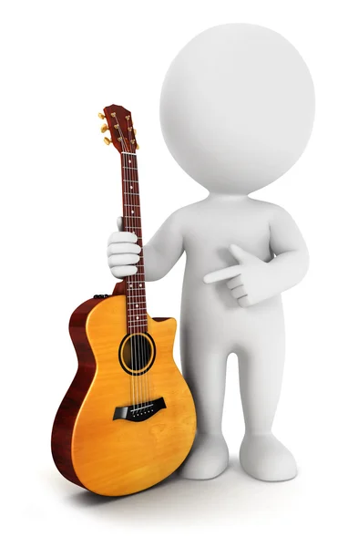 3d bianco con chitarra acustica — Foto Stock