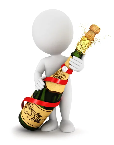 3D vit öppnar en Champagneflaska — Stockfoto