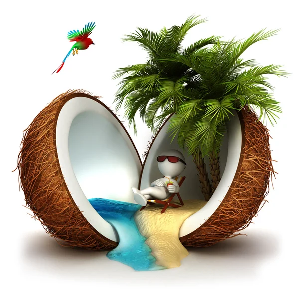 3d white in a coconut paradise — Stock Photo, Image