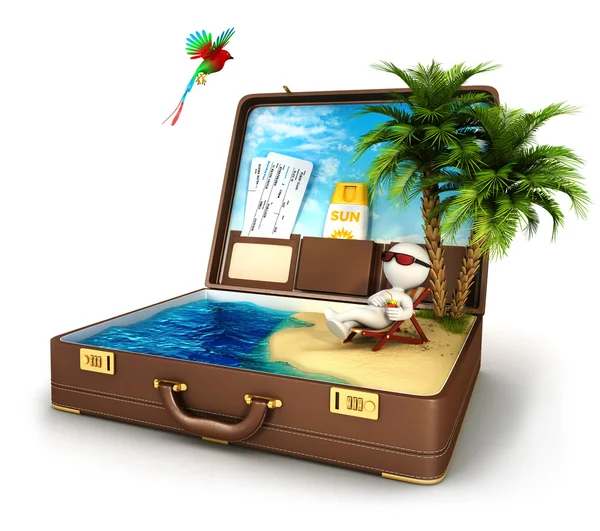 3d blanc dans une valise paradis — Photo