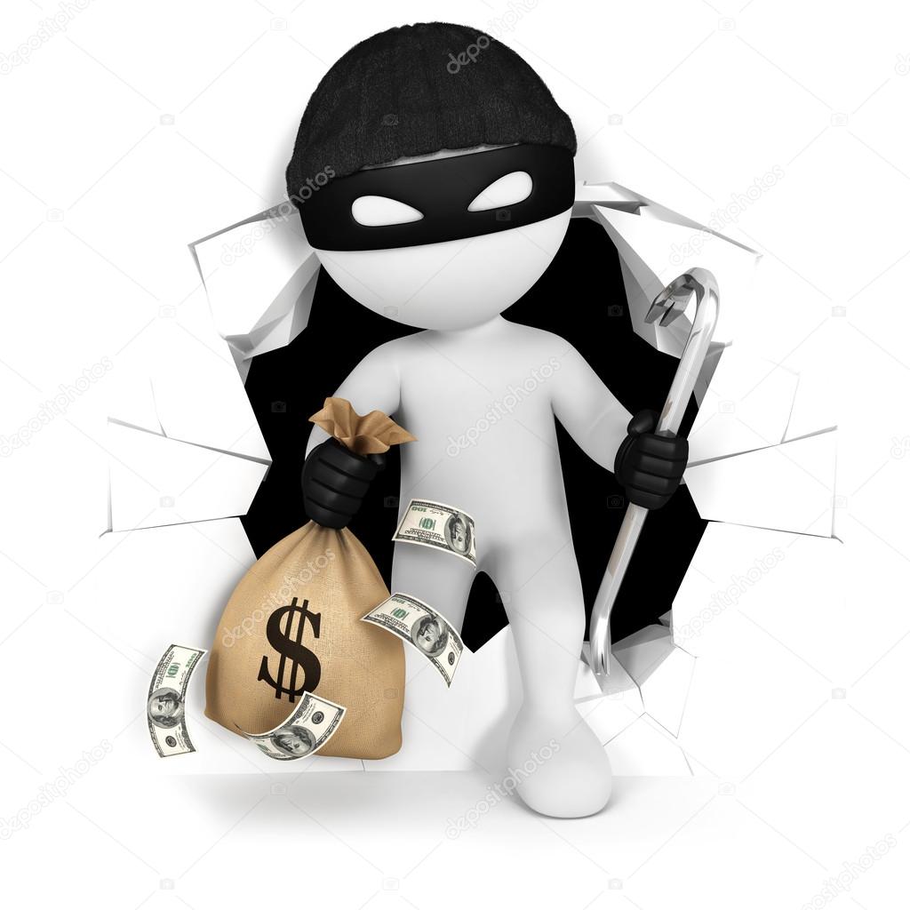 3d white thief with money