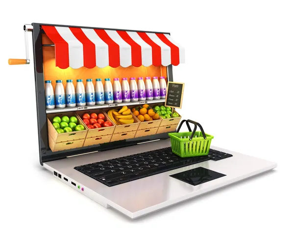 3d supermarket laptop — Stock Photo, Image