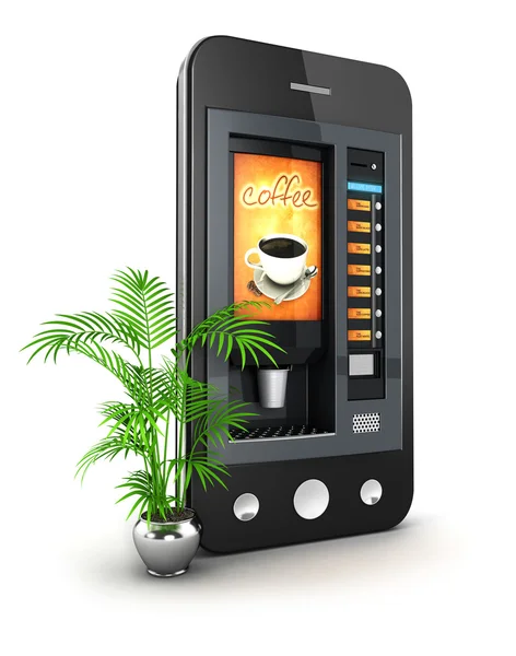 3d máquina de café teléfono inteligente —  Fotos de Stock