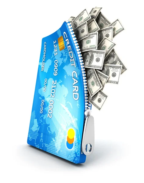 3d open credit card with dollar bills — Stock Photo, Image