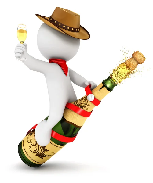 3d white people champagne rodeo — Stock Photo, Image