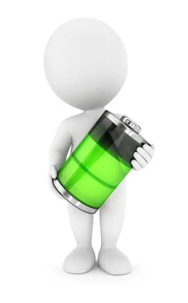 3D-witte mensen groene batterij — Stockfoto