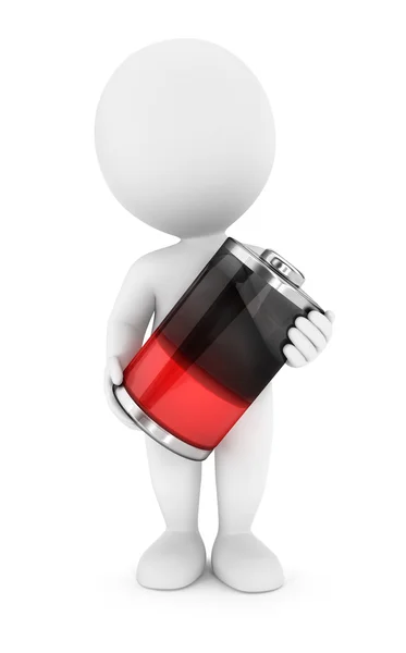 3D vita människor röda batteri — Stockfoto