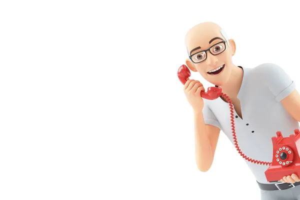 Portrait Senior Man Talking Retro Phone Illustration Isolated White Background — Stock Photo, Image