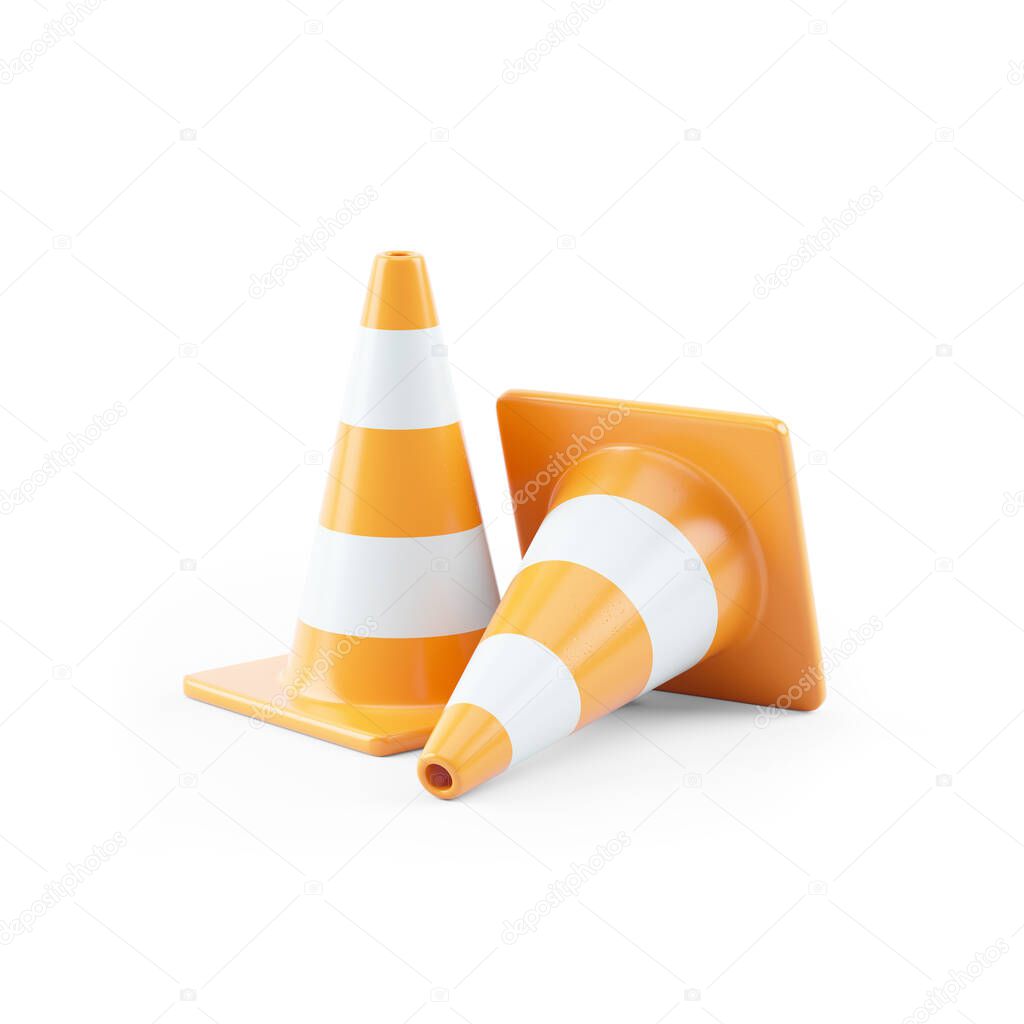 3d illustration of traffic cones, isolated on white background