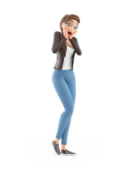 Cartoon Woman Shocked Face Illustration Isolated White Background — Photo