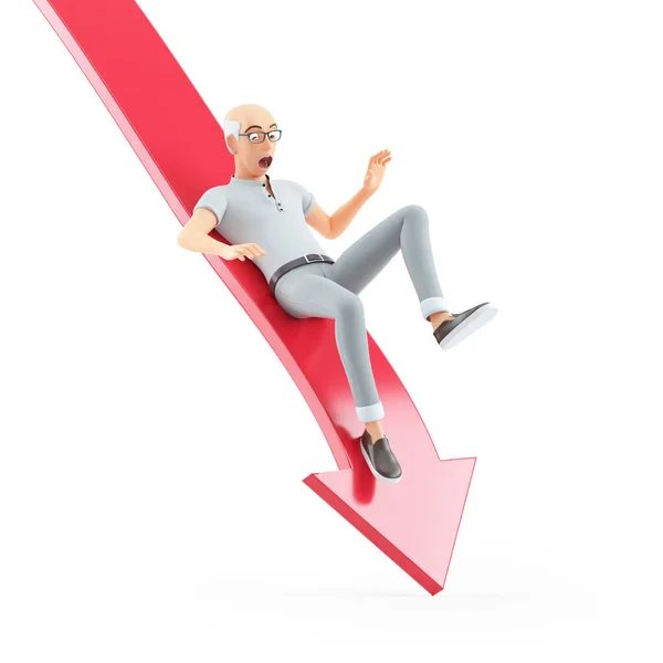 Senior Man Falling Downward Arrow Illustration Isolated White Background — Stock Fotó