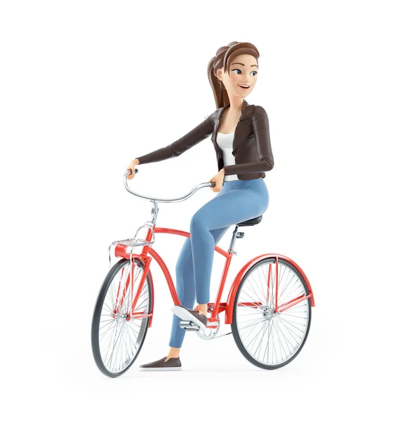 Cartoon Woman Riding Bicycle Illustration Isolated White Background — Stock Photo, Image