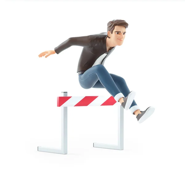 Cartoon Man Jumping Hurdle Ilustração Isolado Fundo Branco — Fotografia de Stock